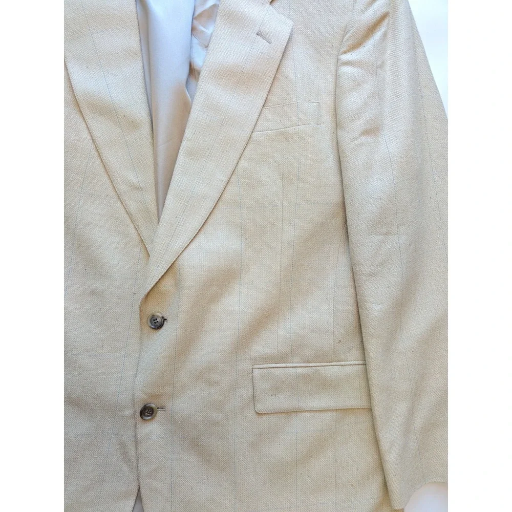 Jos A Bank Mens Blazer Sports Coat 41L Cream Made in USA Vintage 2 Button Check
